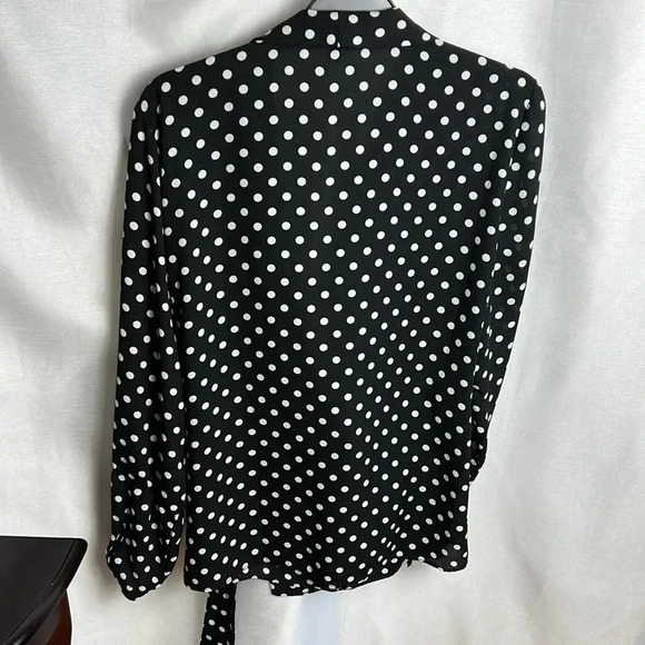 ADRIANNA PAPELL wrap sheer chiffon polka dot B&W blazer,cover jacket,blouse.EC - Picture 7 of 16
